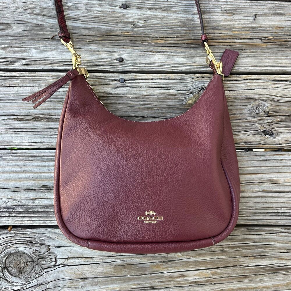 Coach Jules Hobo Burgundy Pebble Leather Snake Embossed Purse Crossbody CC756